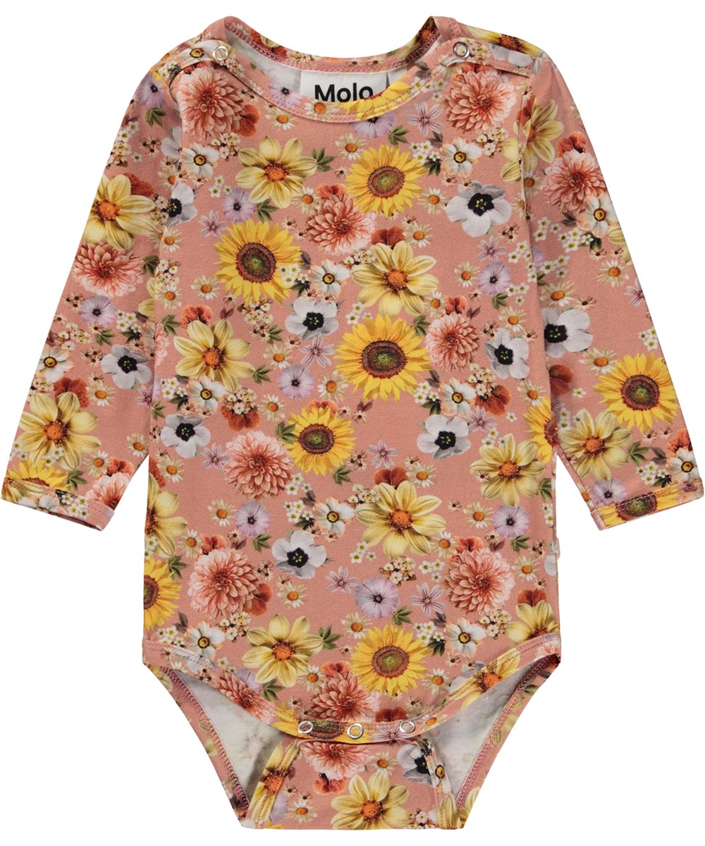 Foss - Mini Floral - Rosa ekologisk babybody med blommigt mönster.