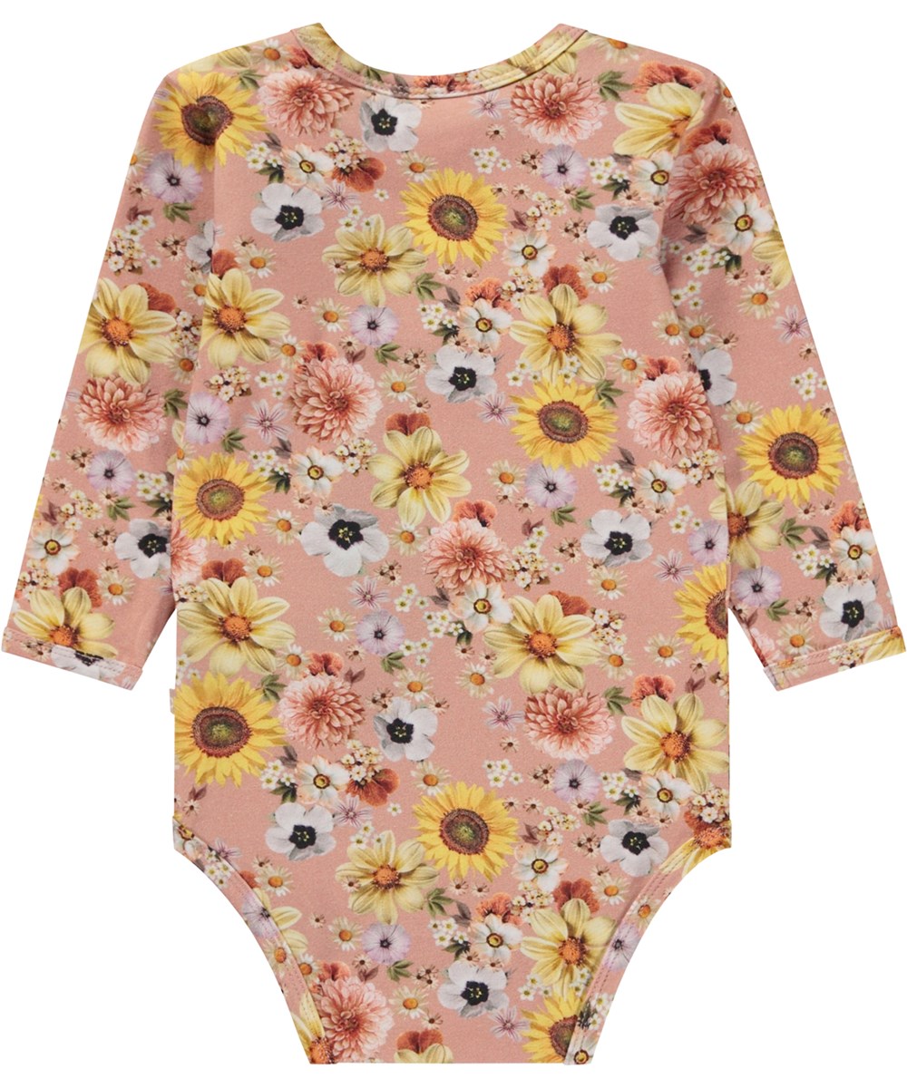Foss - Mini Floral - Rosa ekologisk babybody med blommigt mönster.