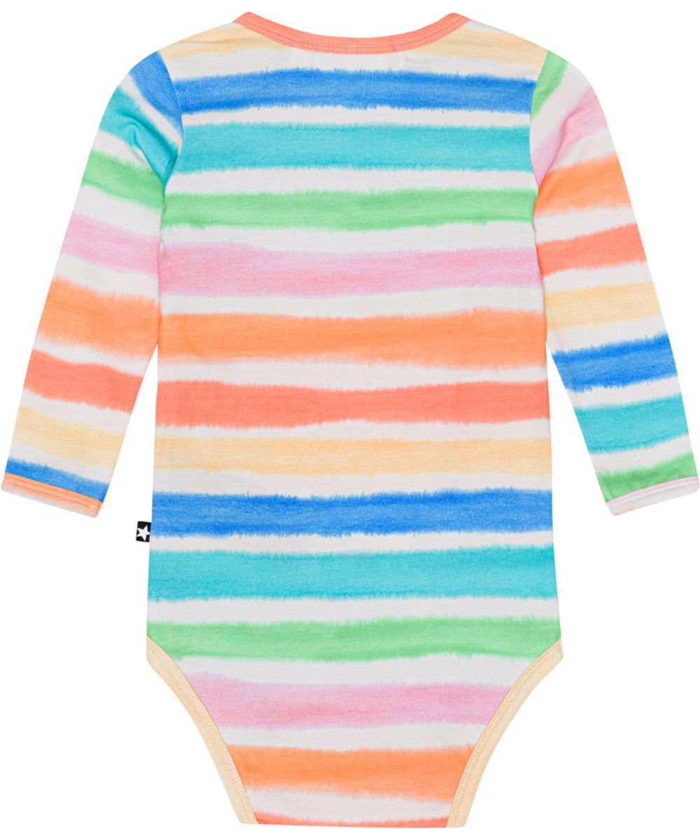 Foss - Multi Colours - Babybody med långa ärmar i ekologisk bomullsjersey med randigt mönster. 