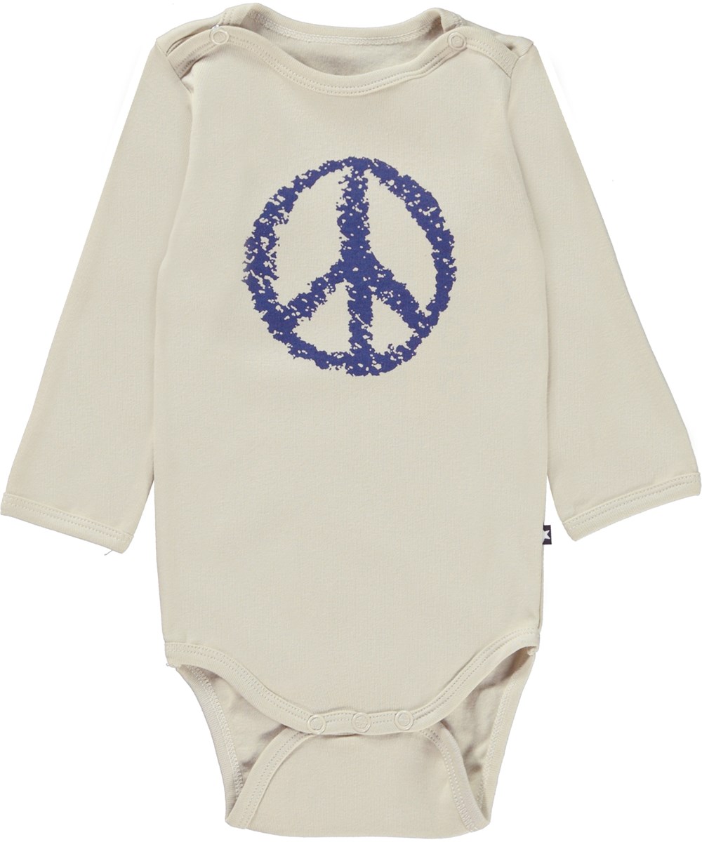 Foss - Peace Sign - Beige ekologisk babybody med peace.