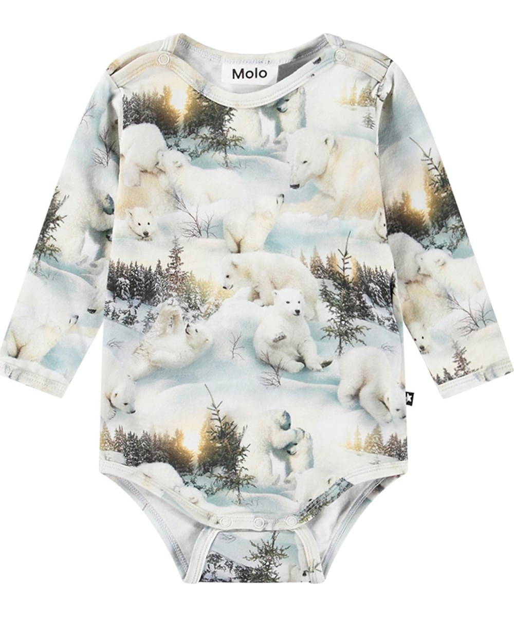 Foss - Snowy Bears - Långärmad body med isbjörnsmönster tillverkad av ekologisk bomull.