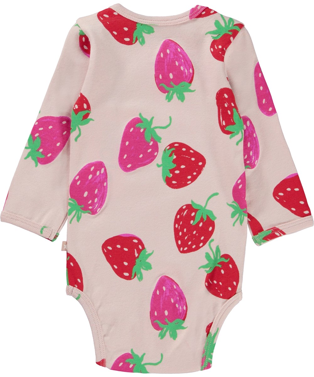 Foss - Strawberries Mini - Rosa babybody med jordgubbar.