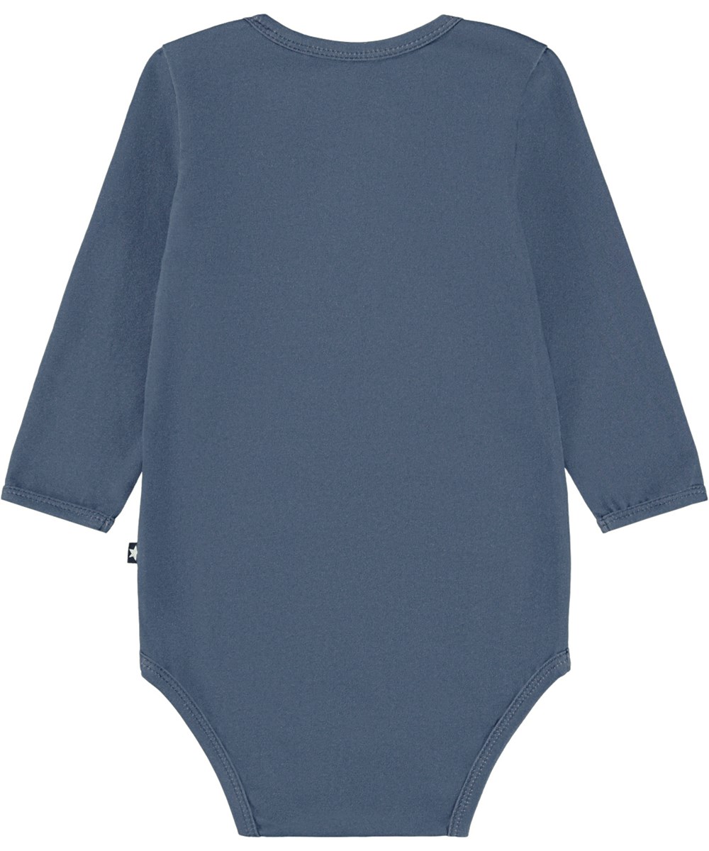 Foss - Toy Elephant - Mörkblå långärmad body i ekologisk bomull för baby med en virkad babyelefant.