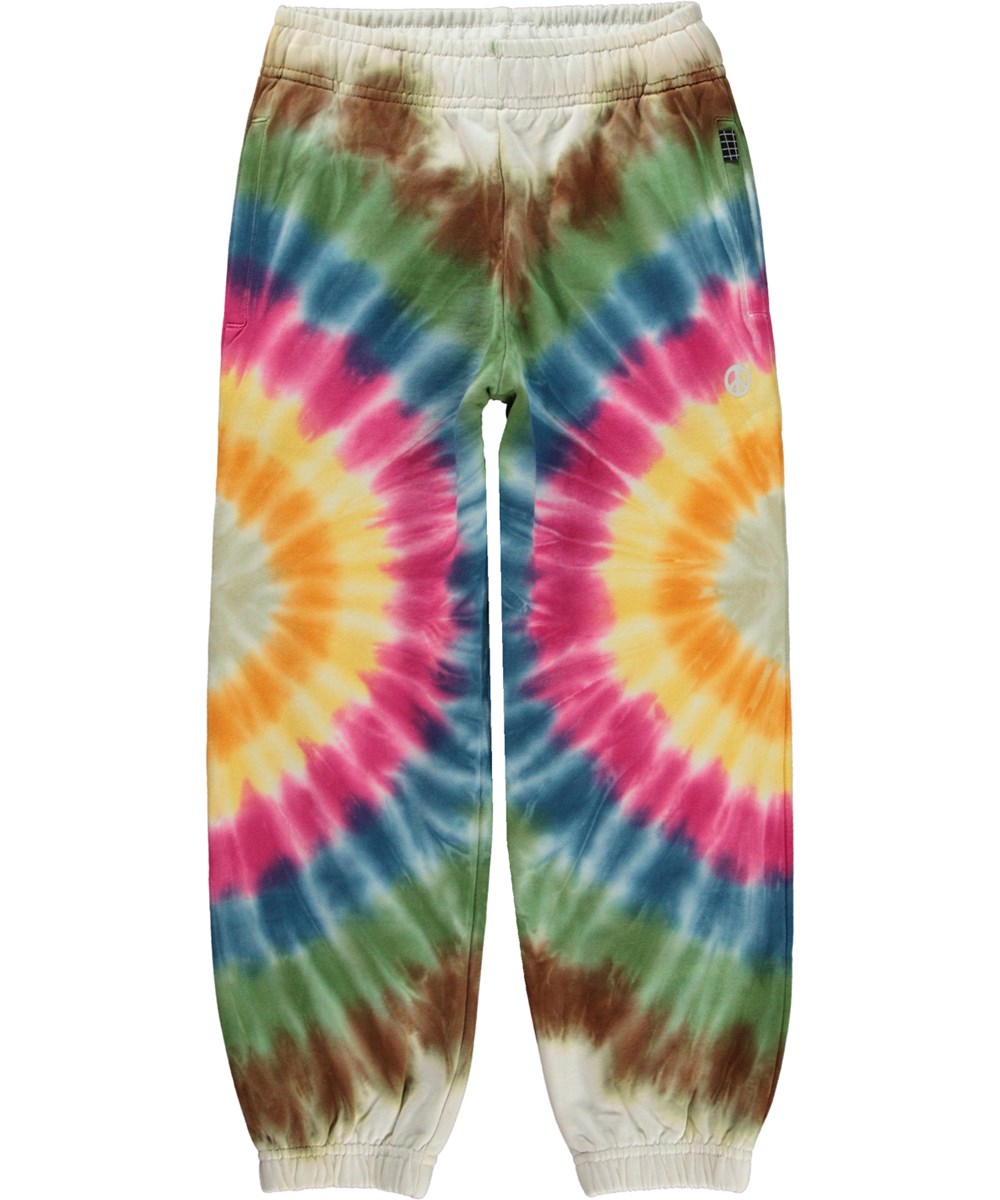 Adan - Ray Dye - Vita ekologiska joggingbyxor i multifärgad tie-dye.