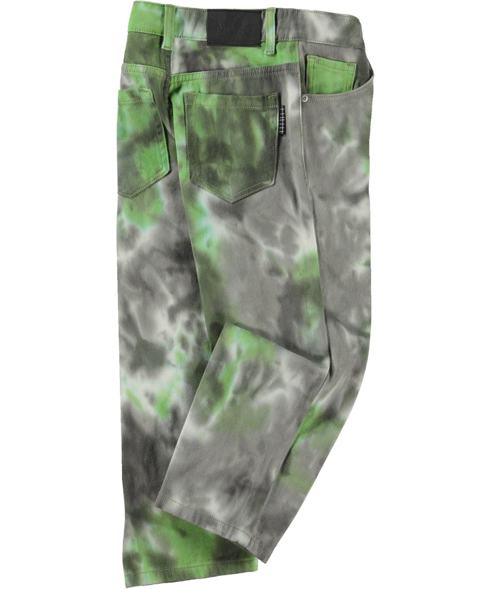 Aiden - Greenish Tiedye - Breda unisex jeans i grå och grön tie-dye.
