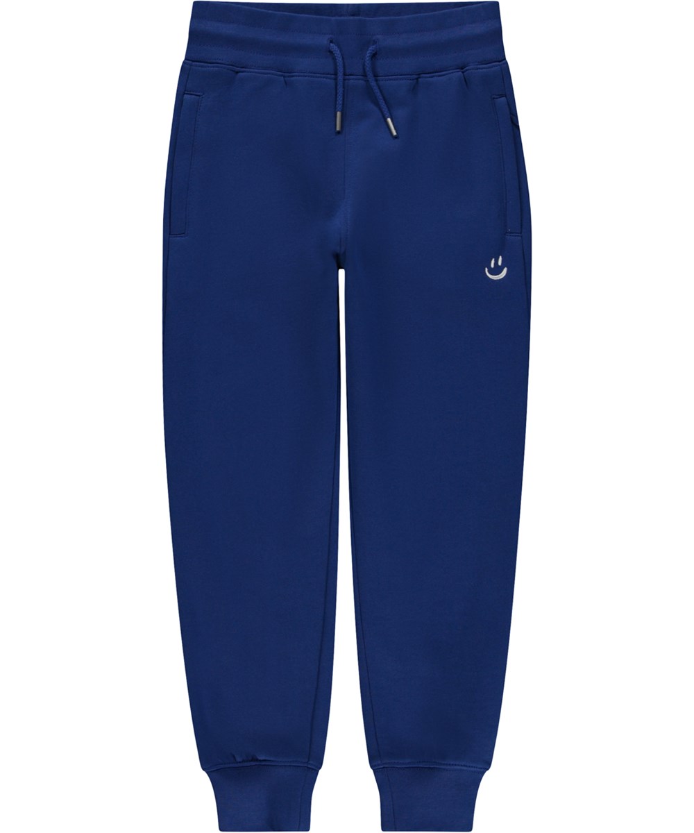 Alvar - Royal Blue - Blå ekologiska joggingbyxor med leende.