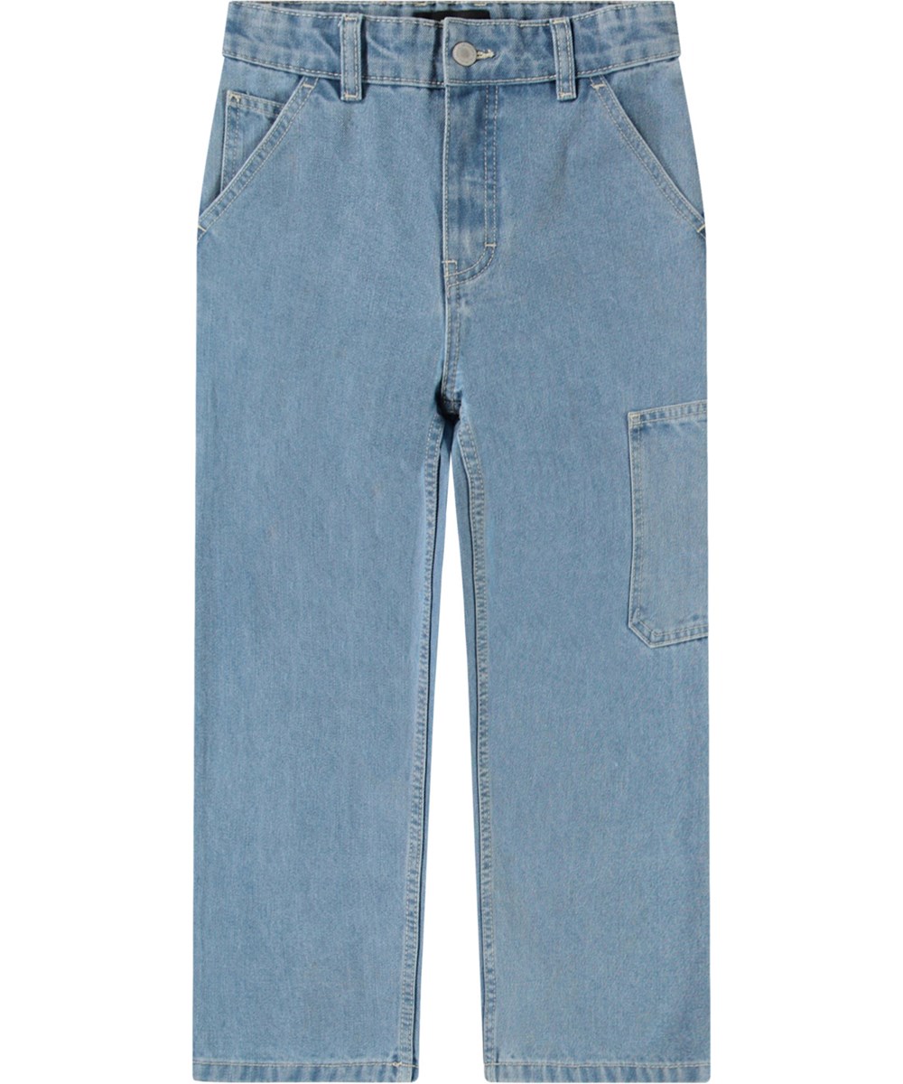 Archer - Indigo Light - Blå bomullsjeans med arbetsklädseldetaljer för barn.