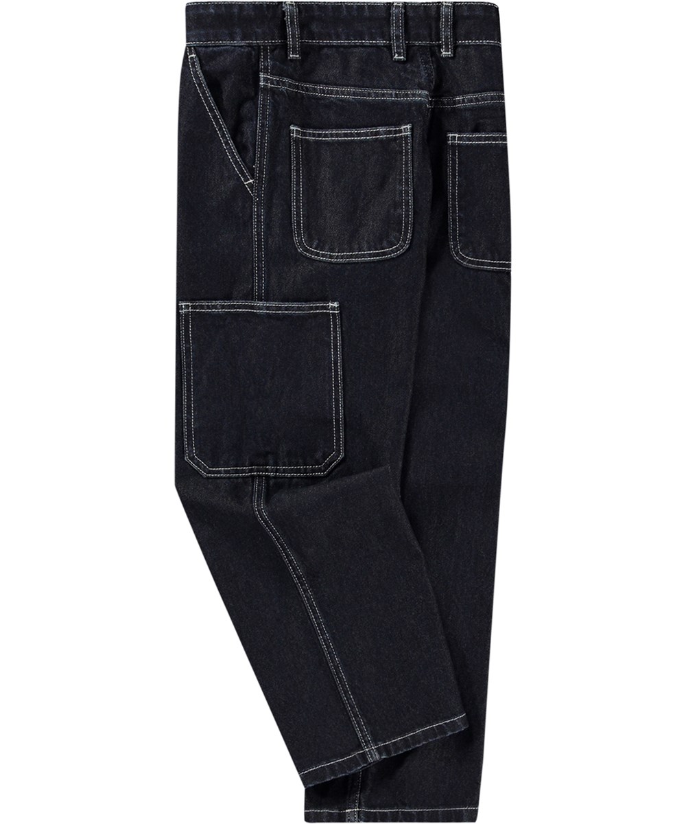 Archer - Rinse Wash - Mörkblå bomullsjeans med fickor, kontrastfärgad söm och arbetsklädseldetaljer. Löst sittande, justerbar midja.