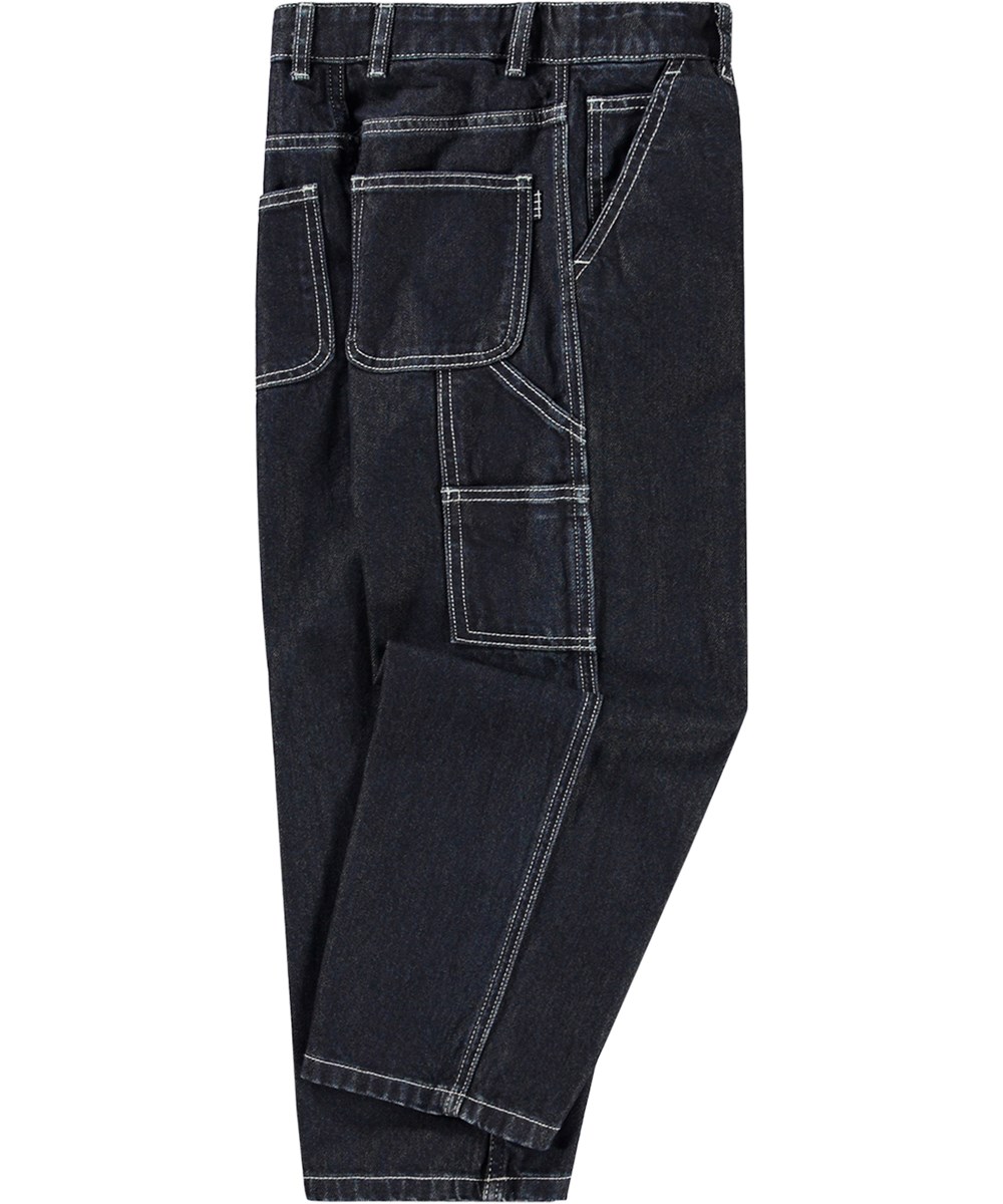 Archer - Rinse Wash - Mörkblå bomullsjeans med fickor, kontrastfärgad söm och arbetsklädseldetaljer. Löst sittande, justerbar midja.