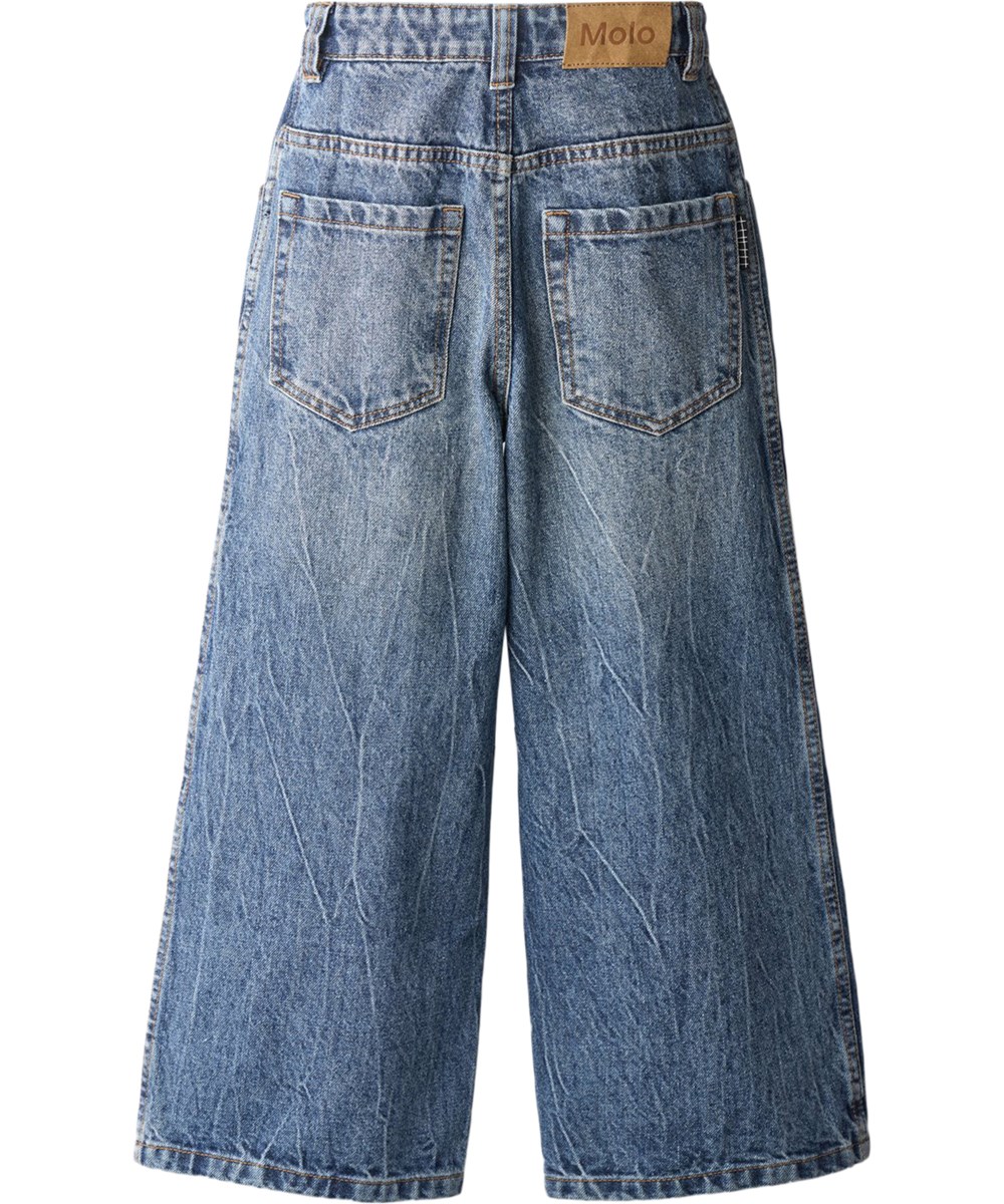 Askio - Creased Indigo - Blå denimjeans för barn i ekologisk bomull med justerbar midja