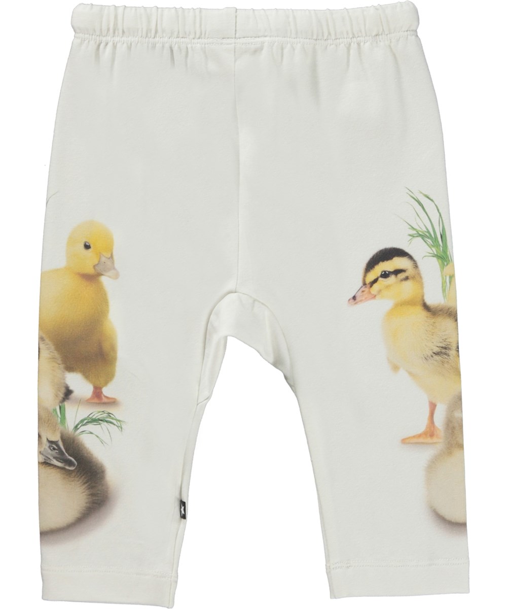 Sabb - Three Ducklings - Ekologiska vita babybyxor med ankungar.