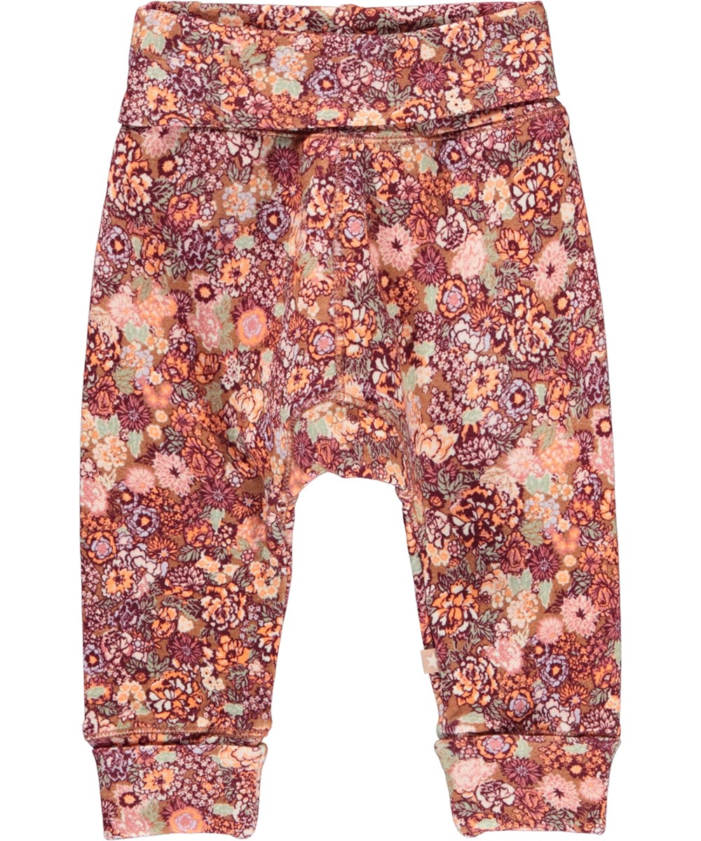 San - Bloom - Ekologiska röda babybyxor med blommor.