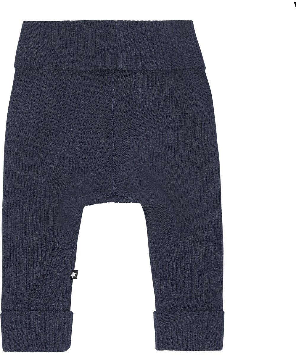 San - Galaxy Blue - Ekologiska blå babybyxor i ribb.