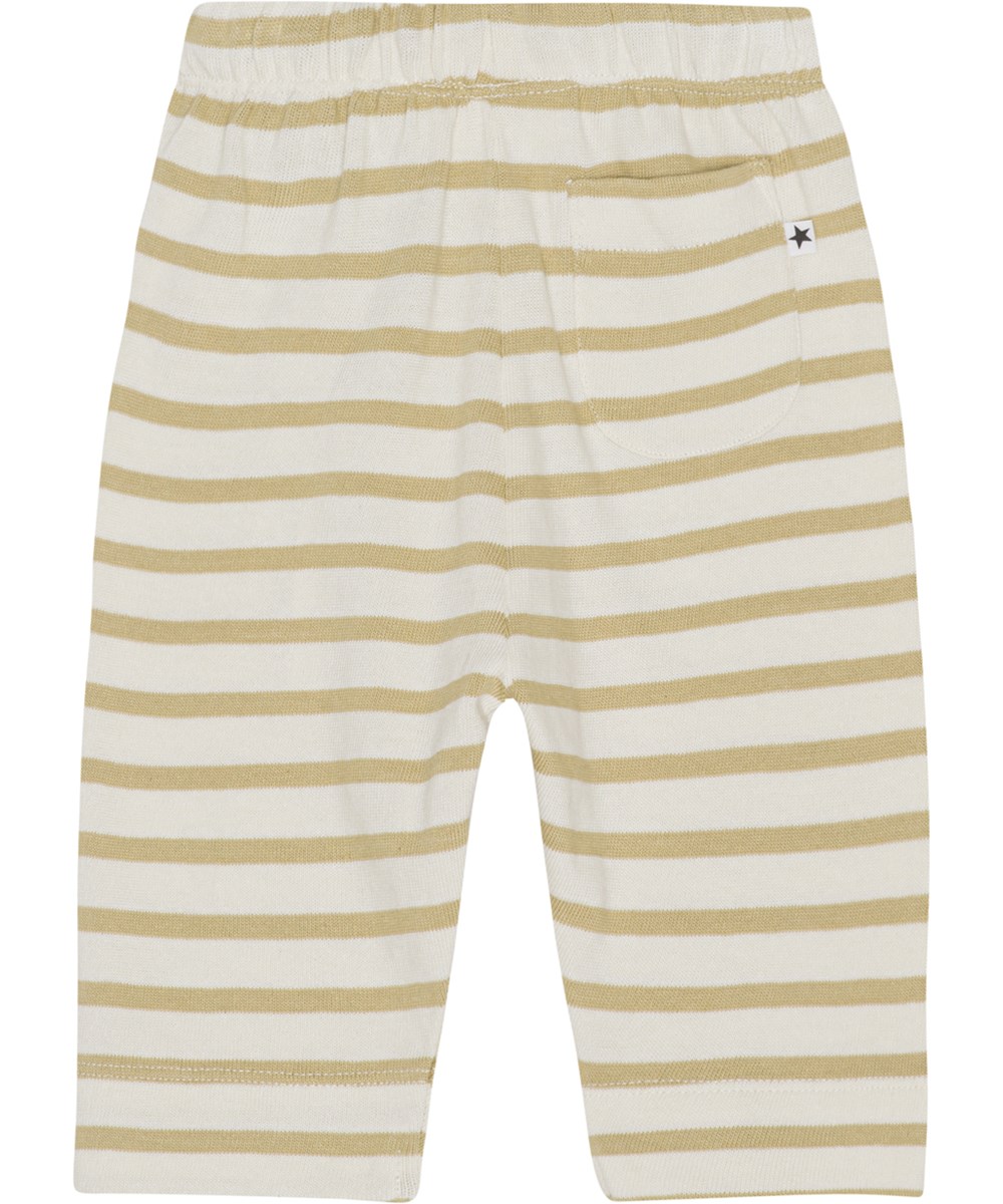 Saxon - Cardboard Stripe - Grön och vit randiga babybyxor.