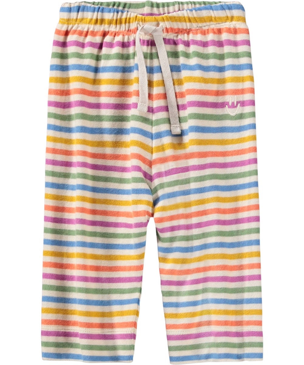 Saxon - Mini Rainbow - Mjuka, flerfärgade byxor för de små i ekologisk bomull med regnbågsränder
