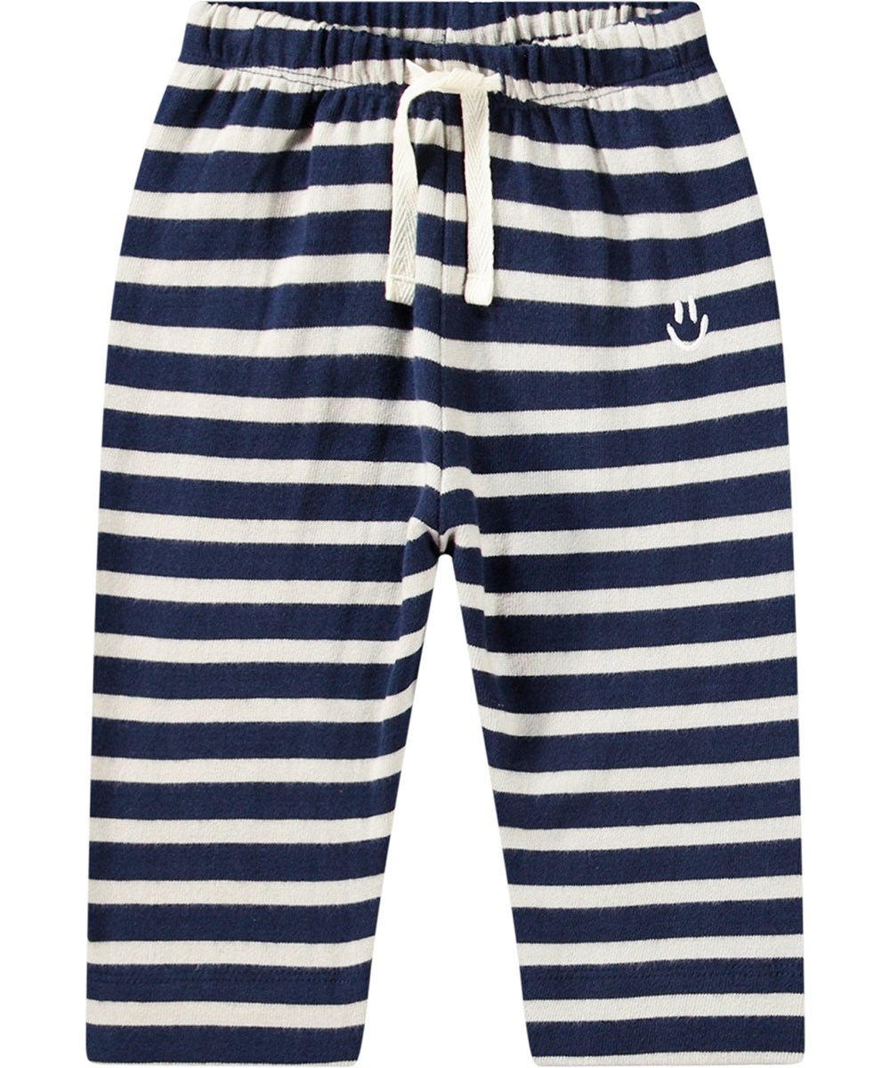 Saxon - Oceanic Stripe - Blå och off-white randiga sweatpants i ekologisk bomull för barn.