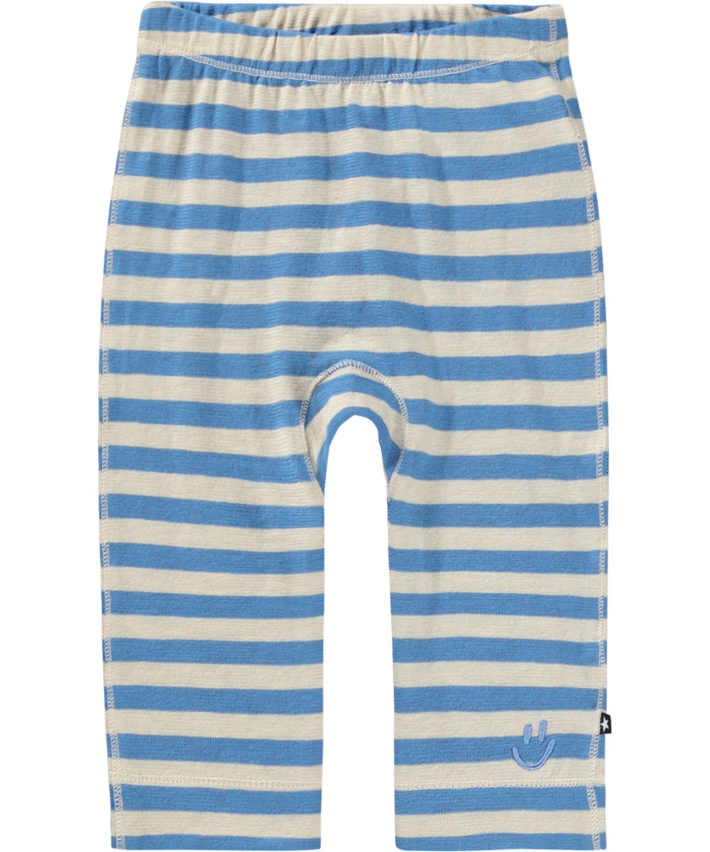 Seb - Blue Sand Stripe - Blårandiga leggings för de små i ekologisk bomull