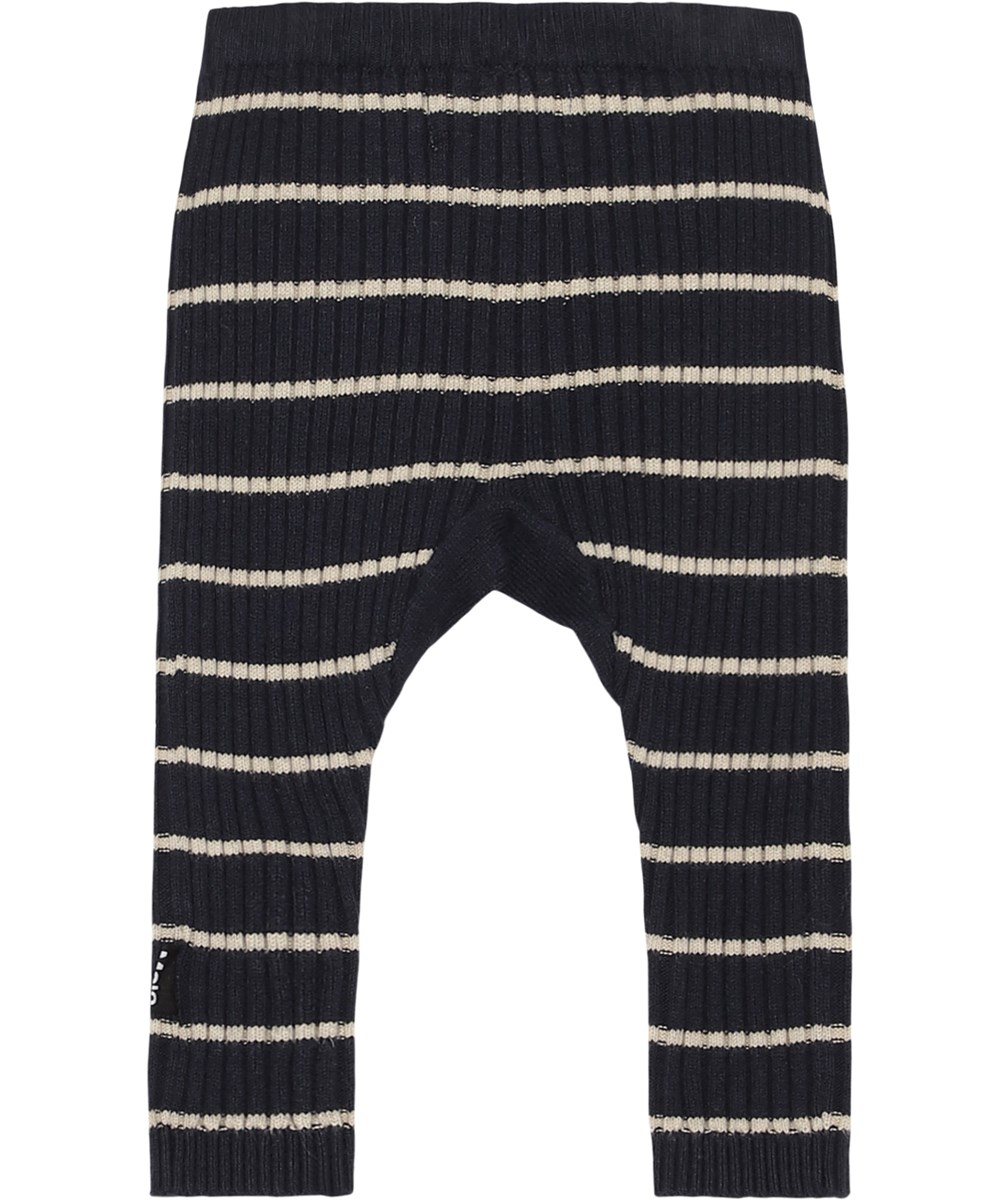 Sigmund - Galaxy Stripe - Stickade babybyxor i blå med vita ränder.