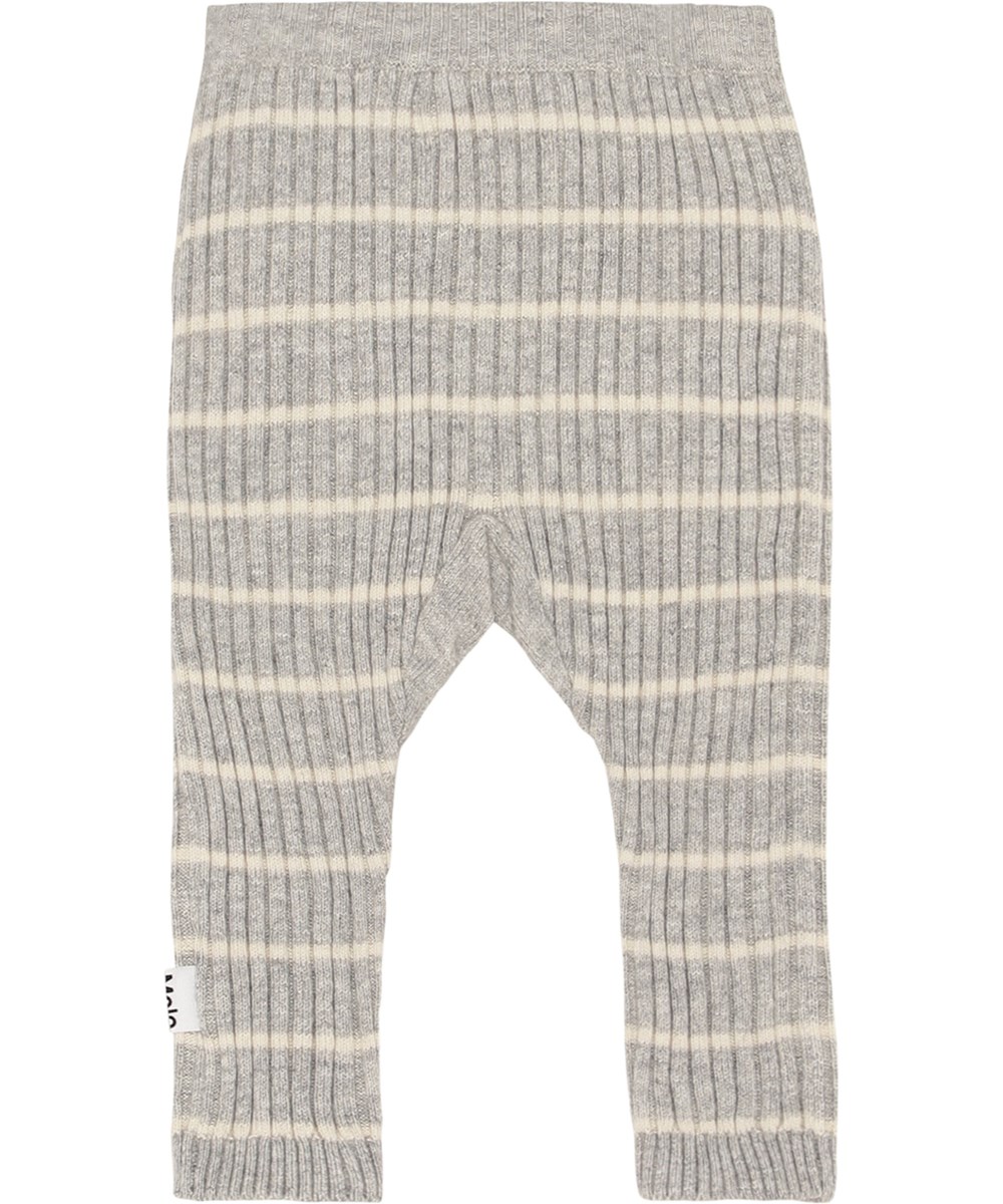 Sigmund - Grey Stripe - Stickade babybyxor i grå med vita ränder.