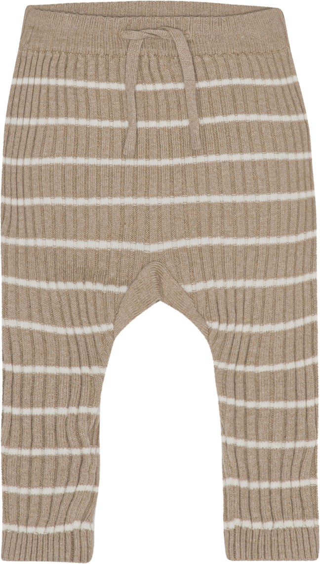 Sigmund - Ridge Stripe - Beige babybyxor med vita ränder.