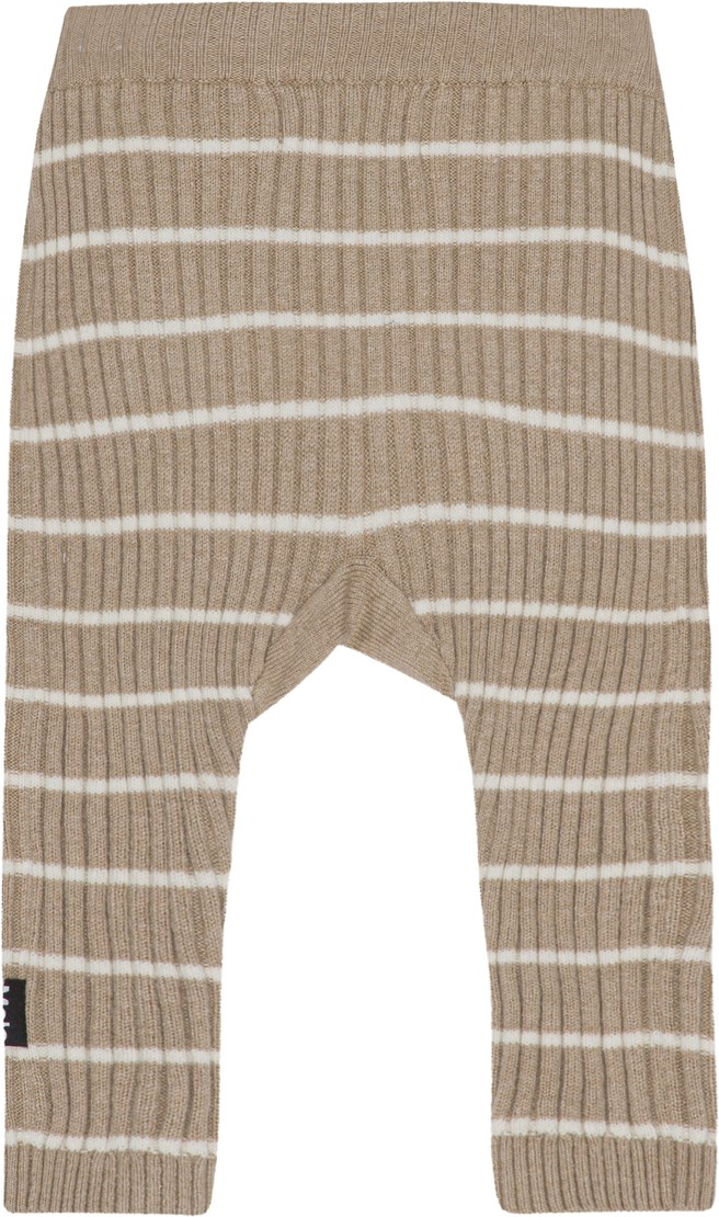 Sigmund - Ridge Stripe - Beige babybyxor med vita ränder.