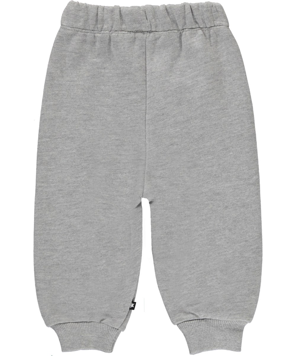 Simeon - Grey Melange - Baby sweatpants i grå med smiley.