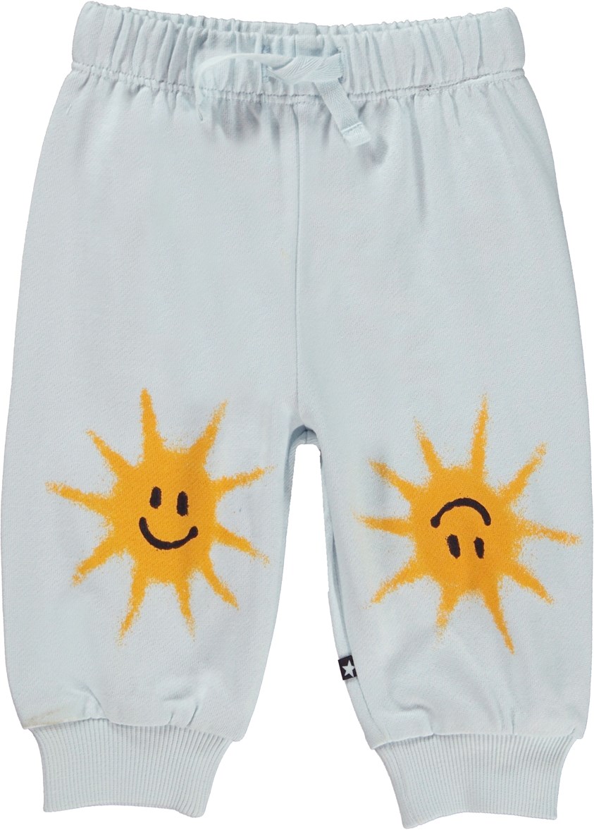 Simeon - Iced Blue - Ljusblå baby sweatpants med sol.