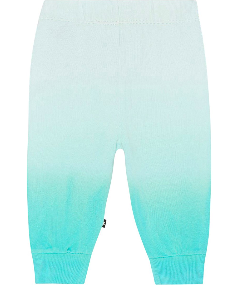 Simeon - Pacific Dye - Ljusblå och turkos tie-dye byxor till baby i ekologisk bomullsvelour. 