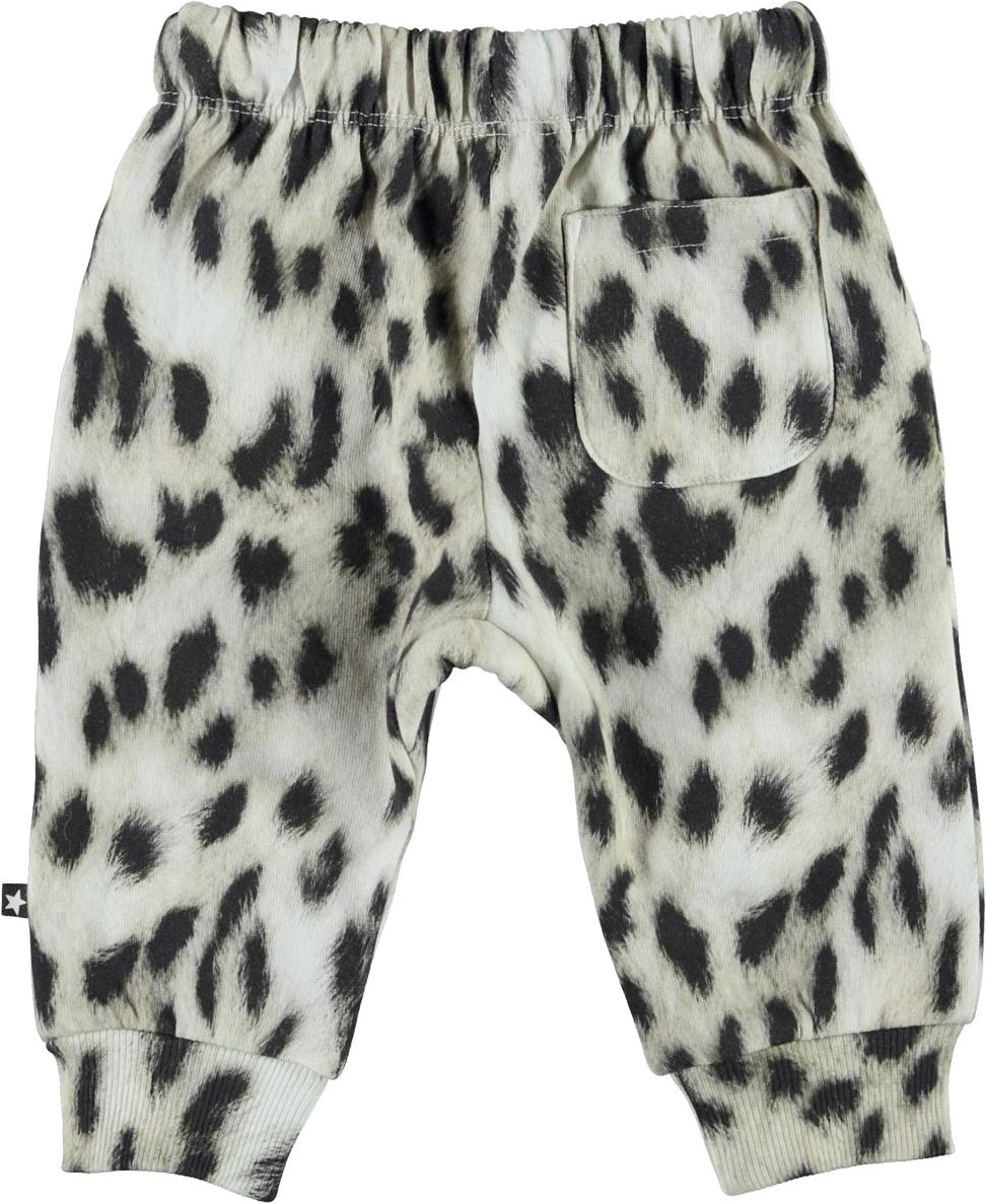 Simme - Snowy Leo Fur - Ekologiska byxor till baby med snöleoparder