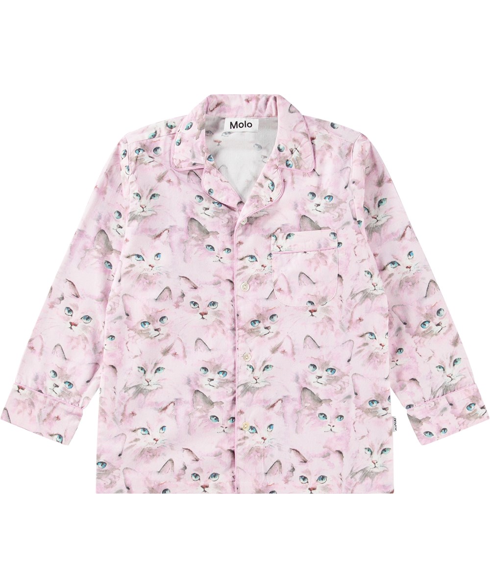 Lex - Lavender Aquarelle - En lila pyjamas i normar fit i ekologisk bomull med sött katttryck.