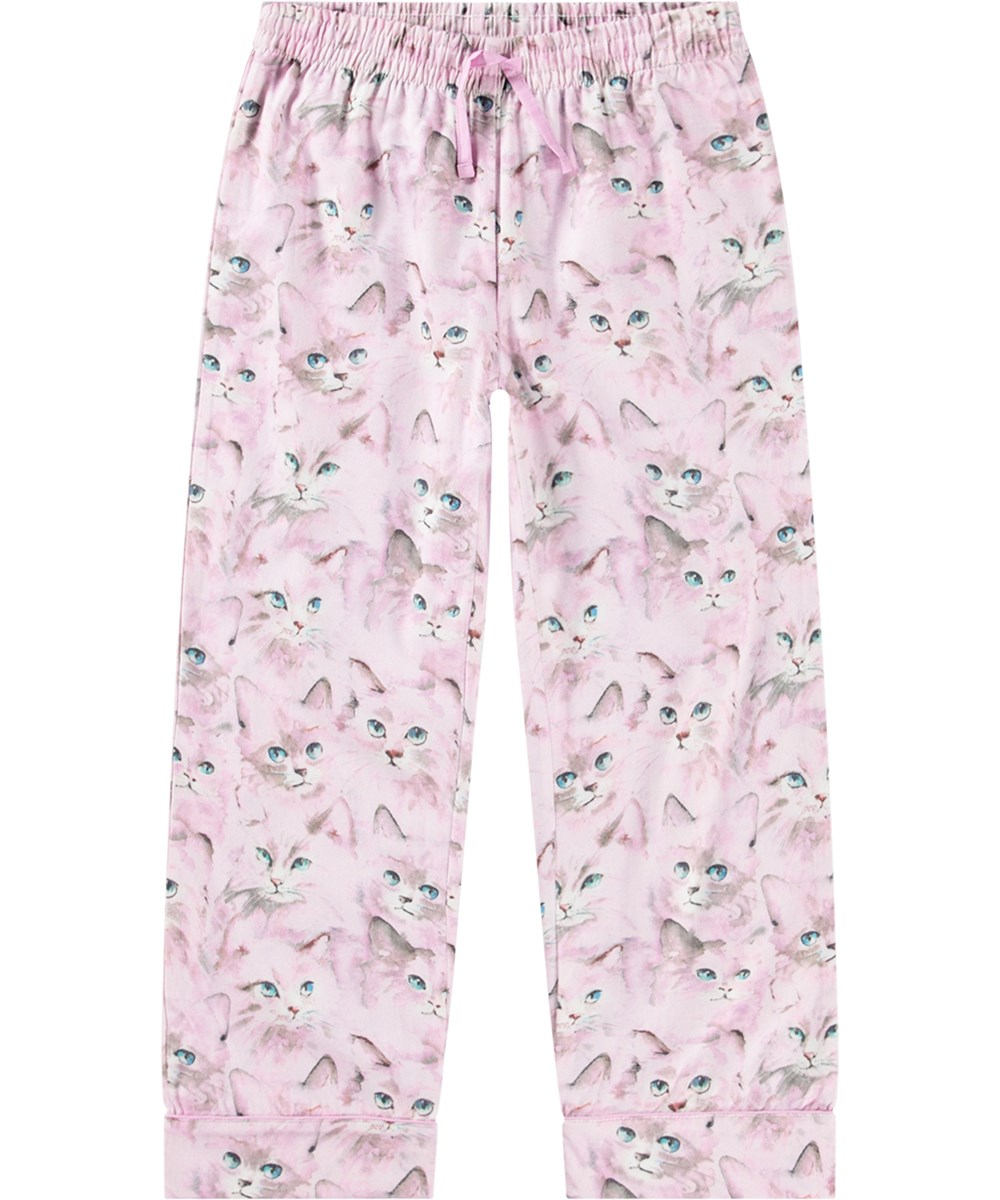 Lex - Lavender Aquarelle - En lila pyjamas i normar fit i ekologisk bomull med sött katttryck.