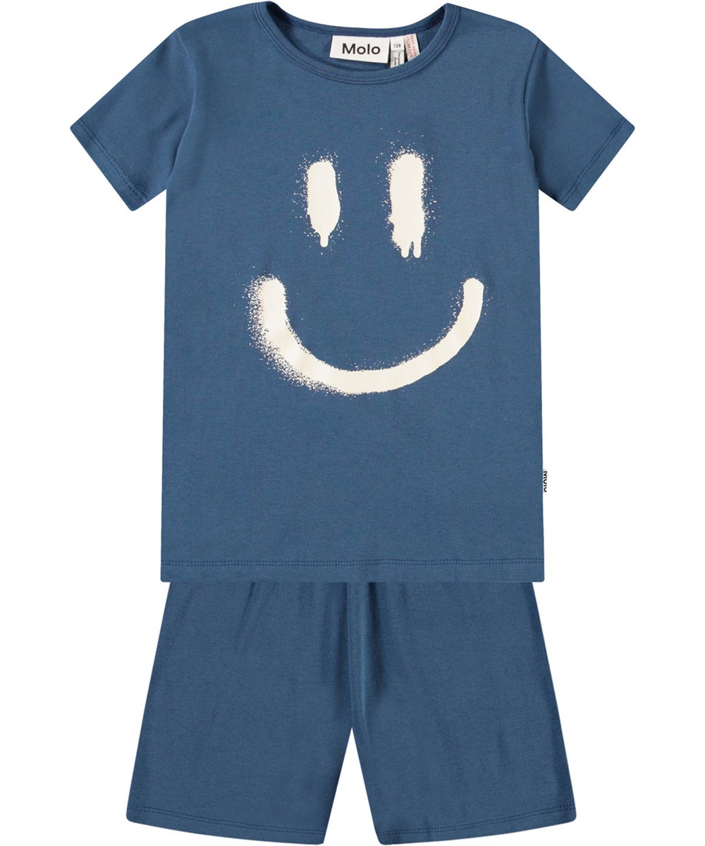 Lou US - Best Blue - Blå pyjamas med korta ärmar och ben i stretchig ekologisk bomull.