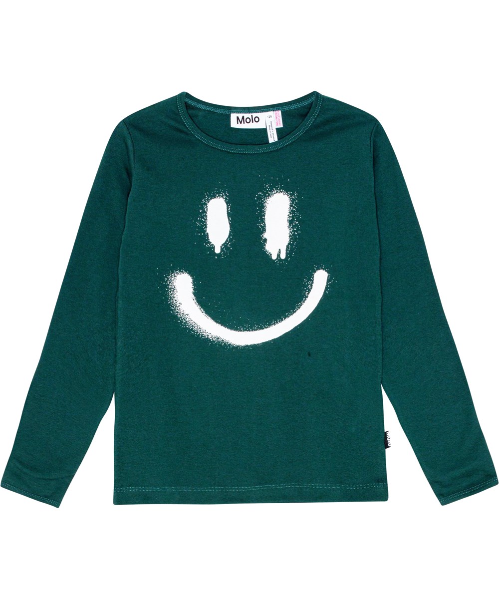 Lue - Ponderosa Pine - Mörkgrön pyjamas i ekologisk bomull med spraymålat smiletryck.