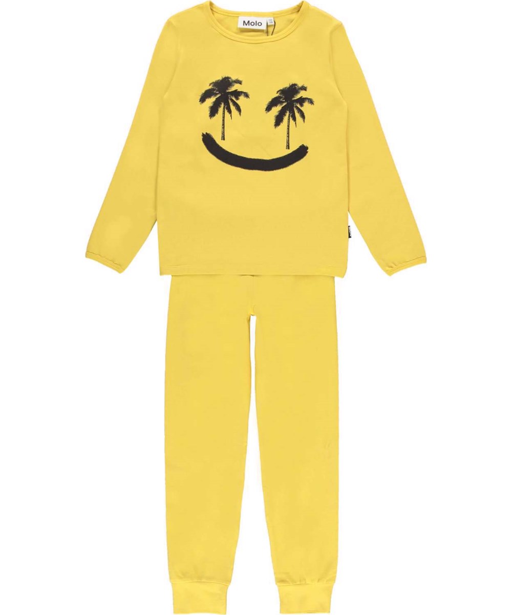 Luve - Hazy Sun - Gul pyjamas med svart palmsmiley.