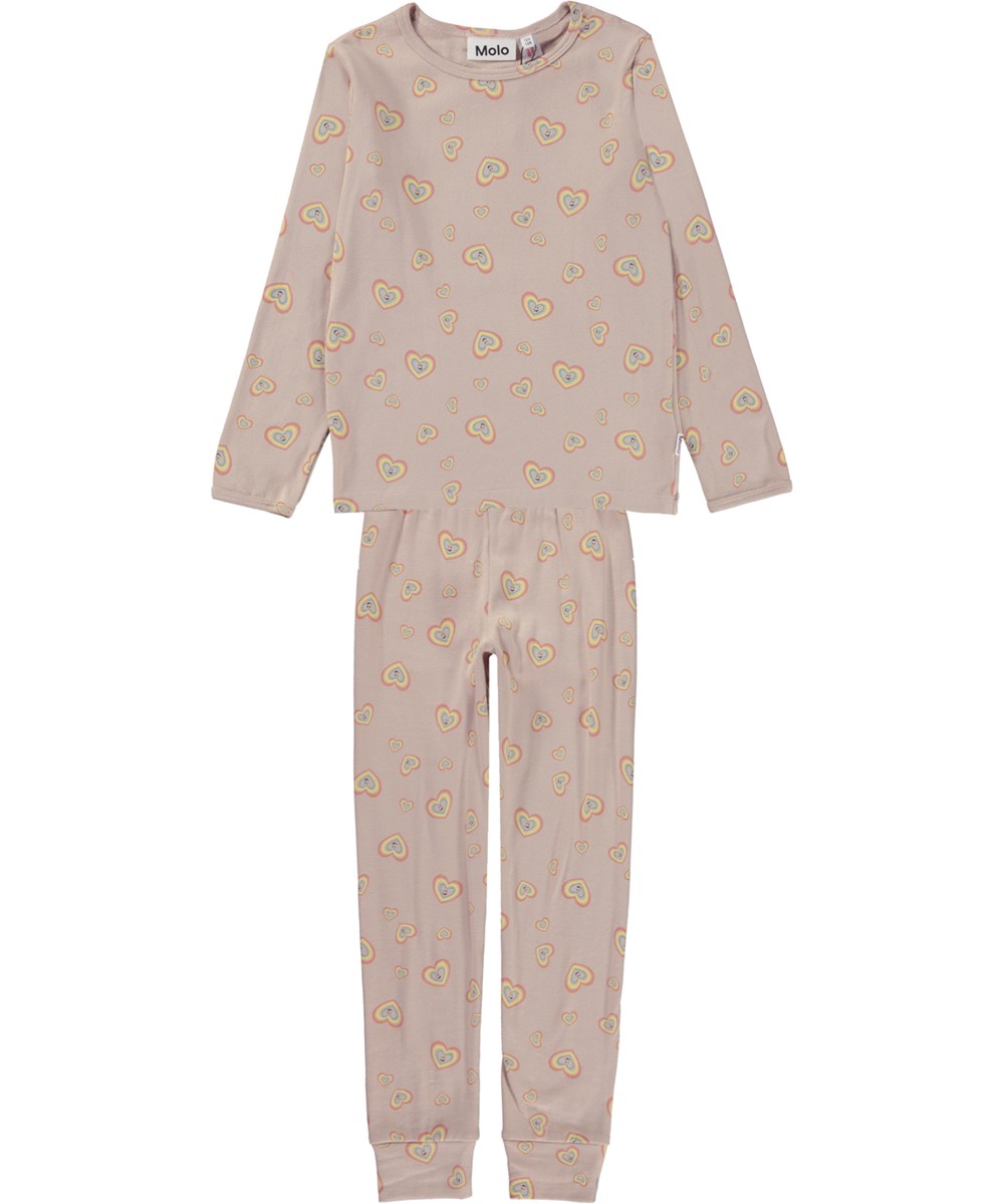 Luve - Mini Aura Hearts - Rosa ekologisk pyjamas med aurahjärtan.
