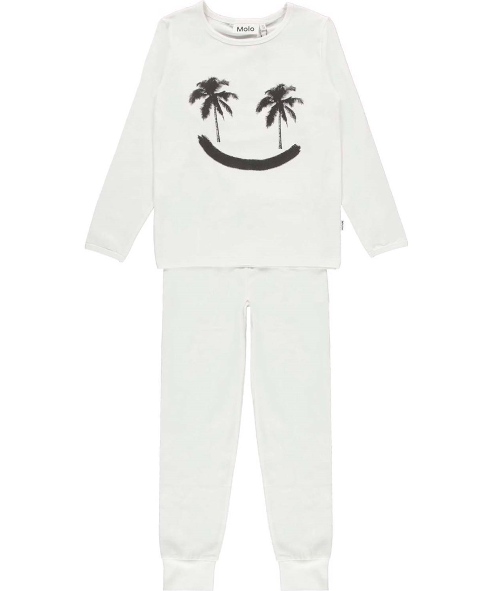 Luve - White - Vit pyjamas med svart palmsmiley.