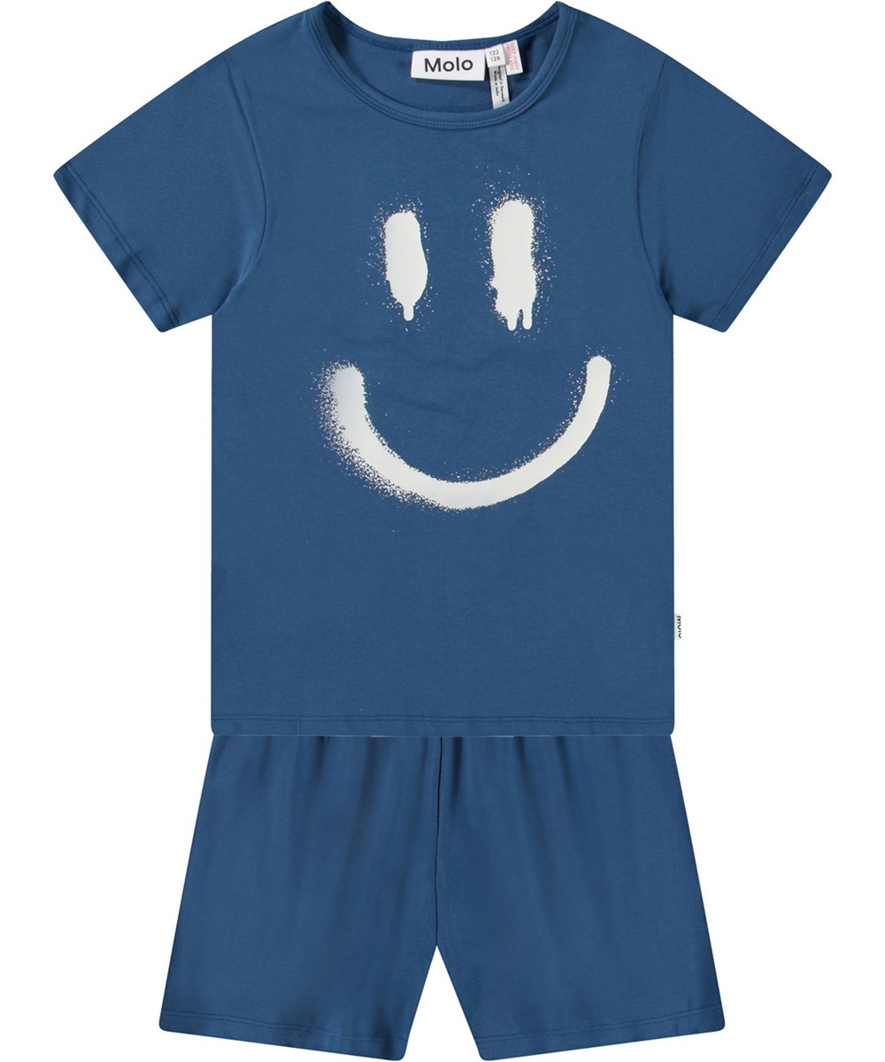 Luvis - Best Blue - Blå pyjamas med korta ärmar och ben i stretchig ekologisk bomull.