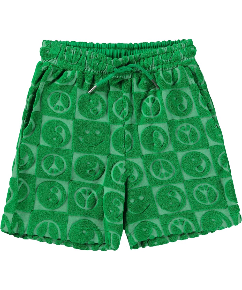 Abay - Bright Green - Gröna frottéshorts med mönster.
