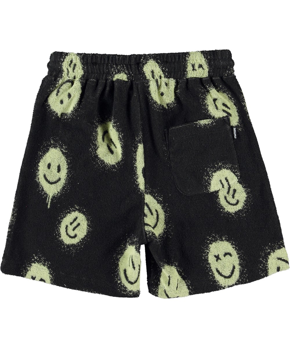 Abay - Happy Sunny - Svarta frotté shorts med smileys.