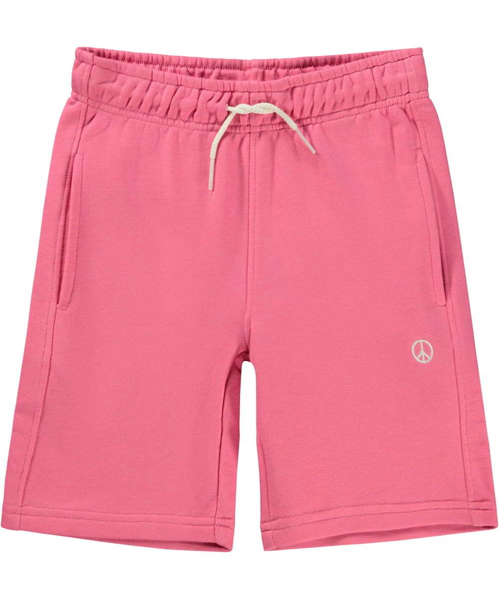 Adian - Bubblegum - Unisex shorts i rosa med broderat peacetecken.