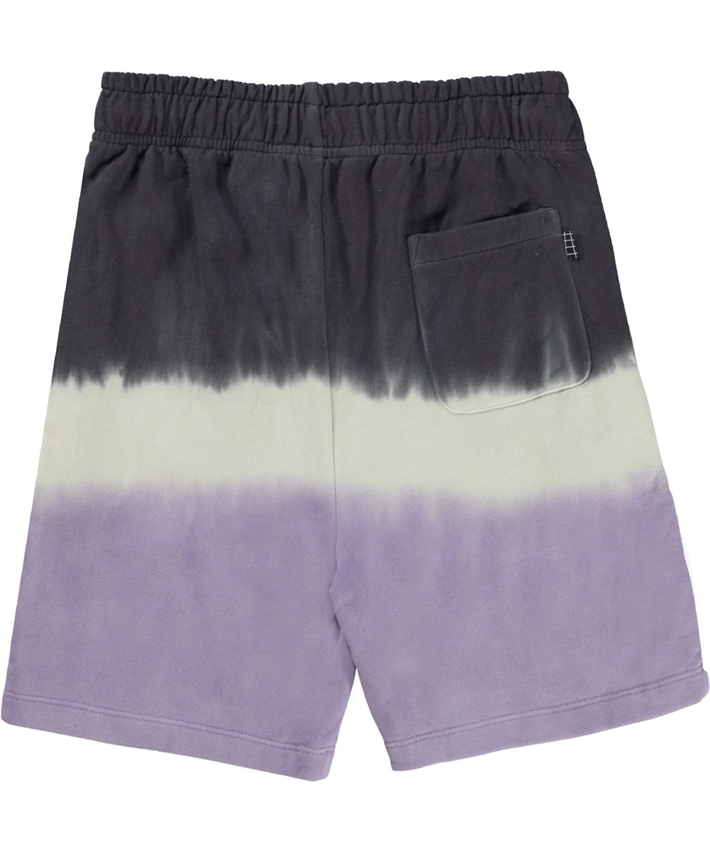 Adian - Purple Stripe Dye - Unisex shorts med ränder i lila, vit och grå.