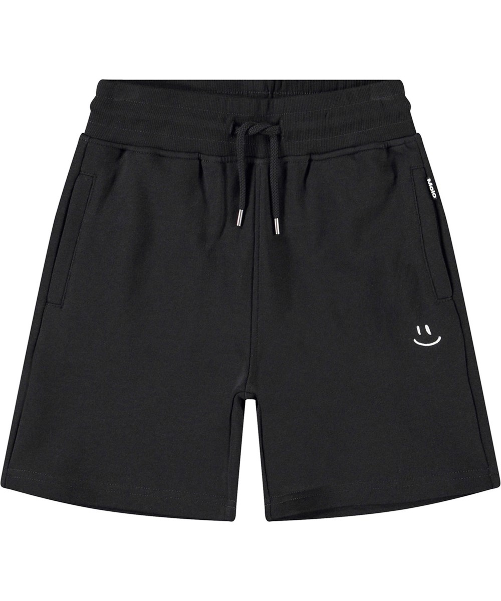 Alw - Black - Svarta shorts i ekologisk bomull med ett vitt leende ansikte för barn.