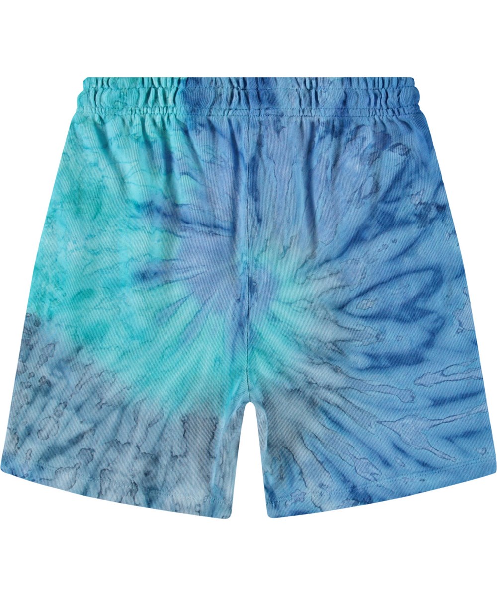 Amil - Aqua Dye - Shorts i ekologisk bomullsjersey i blå tie-dye för barn.