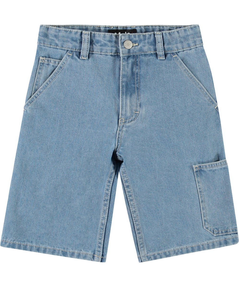 Archie - Indigo Light - Jeansshorts för barn i bomull med arbetsklädseldetaljer.