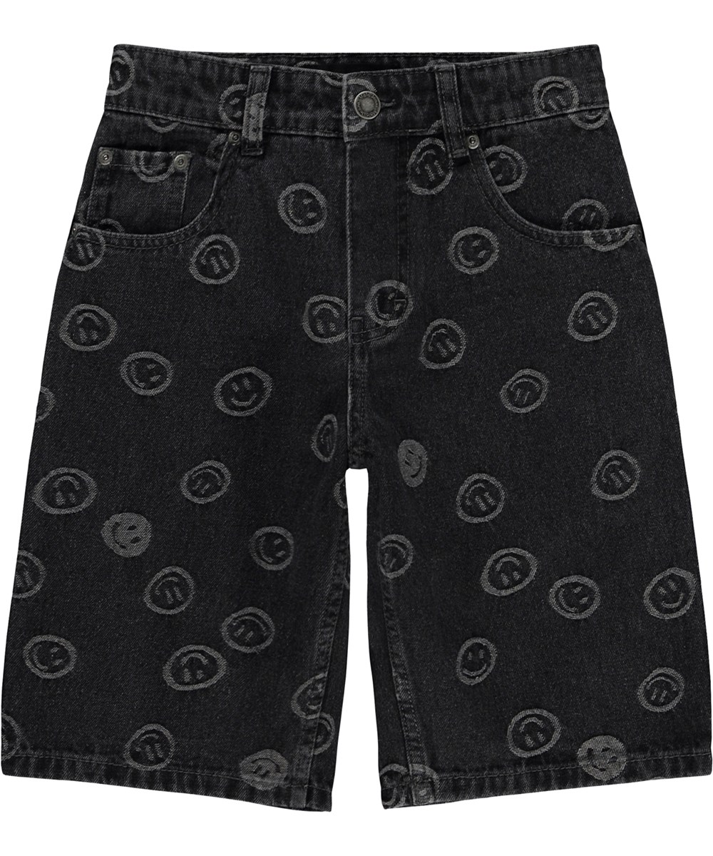Art - Happiness Black - Svarta jeansshorts med smileys.