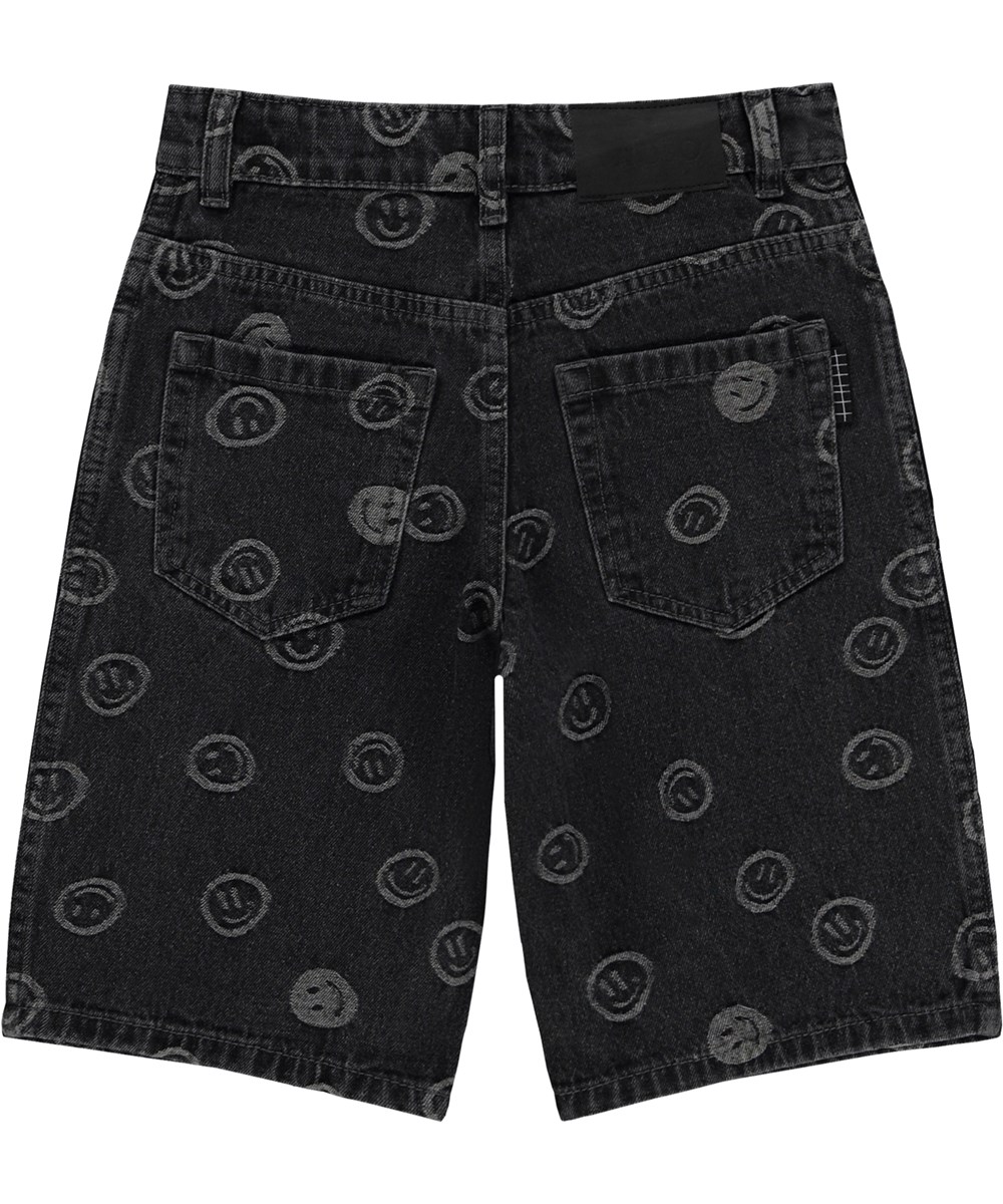 Art - Happiness Black - Svarta jeansshorts med smileys.