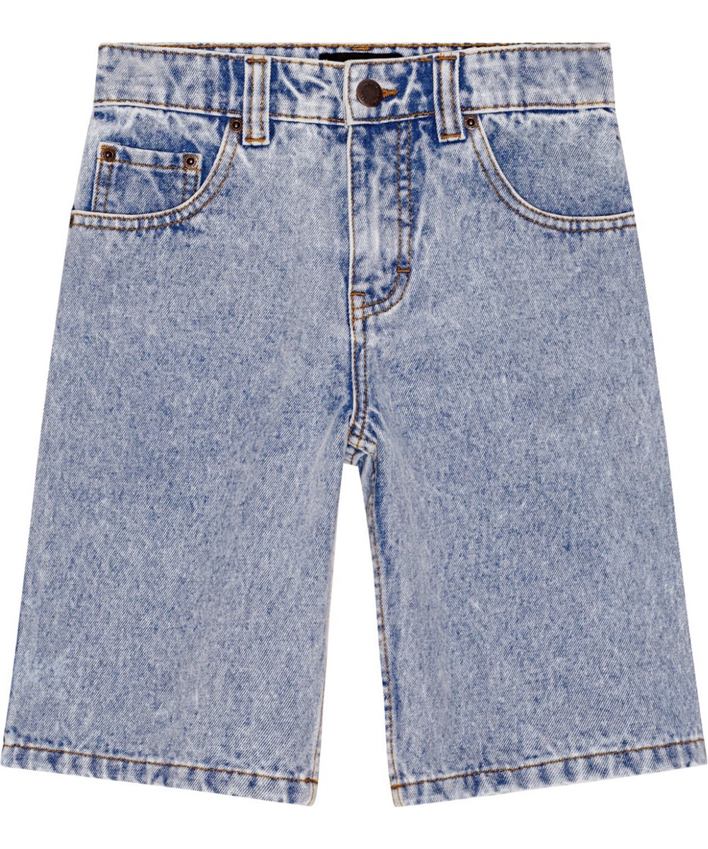 Art - Light Stone Denim - Ljusa knälånga jeansshorts tillverkade av ekologisk bomull med justerbar midja.
