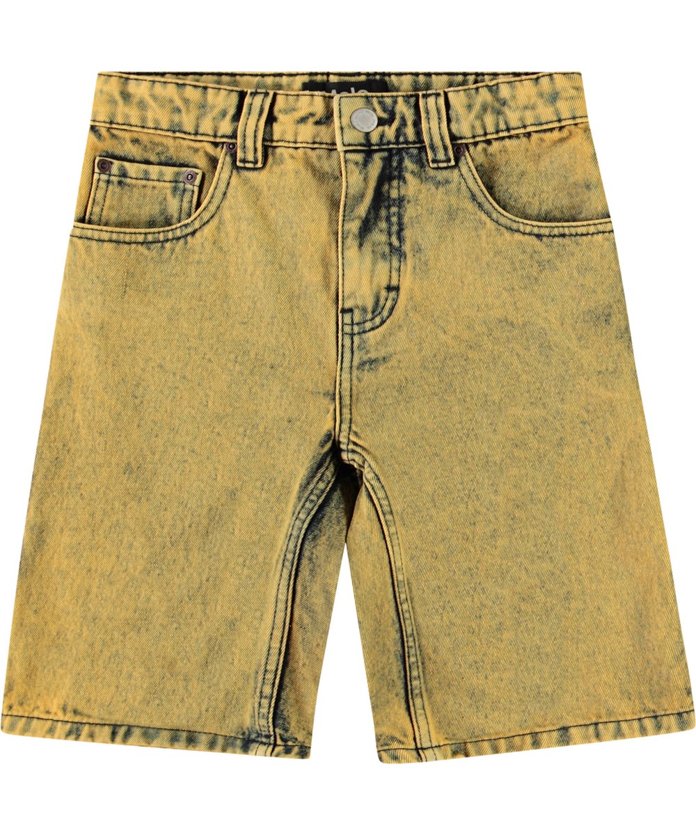 Art - Sunbeam Dye - Gula knälånga jeansshorts i ekologisk bomull för barn.