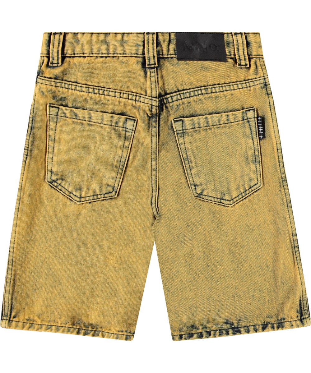 Art - Sunbeam Dye - Gula knälånga jeansshorts i ekologisk bomull för barn.