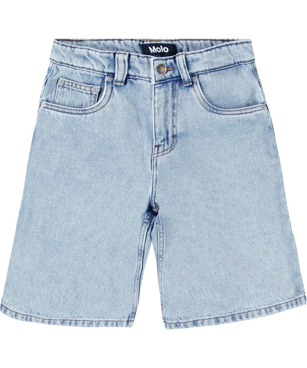 Art - Washed Down - Ljusblå knälånga jeansshorts i ekologisk bomull för barn.